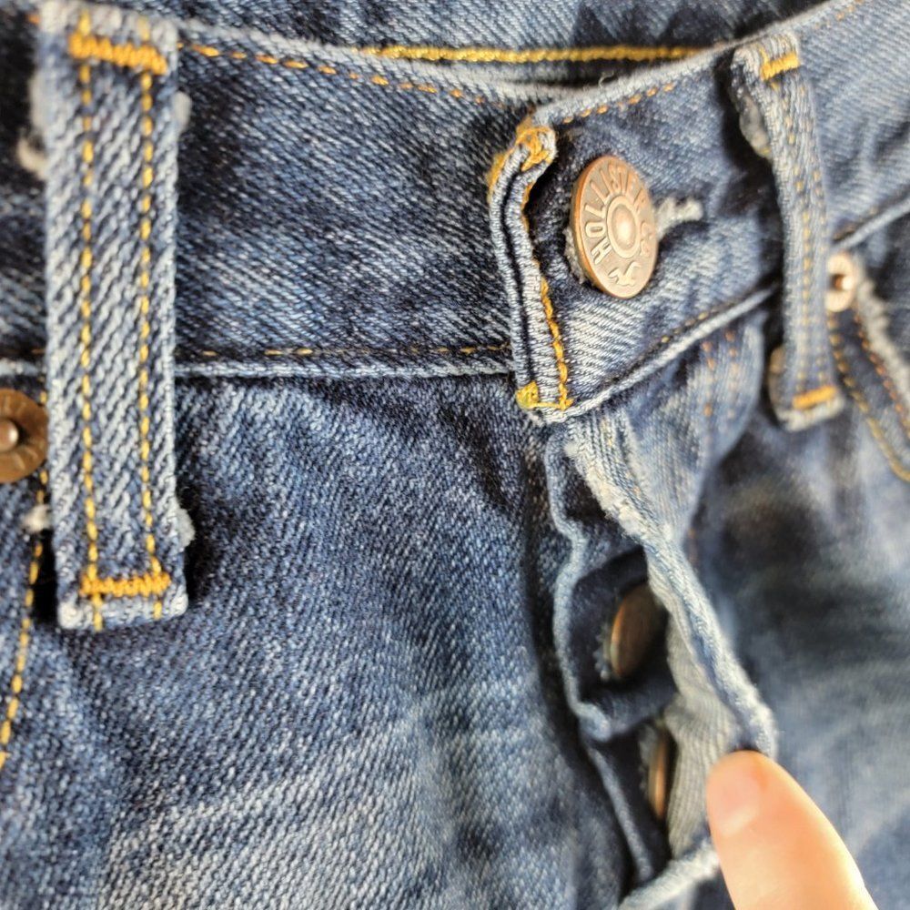 Hollister Jeans Mens 28x30 Blue Skinny Button Fly Dark Wash Whiskered Normcore A - Picture 4 of 10